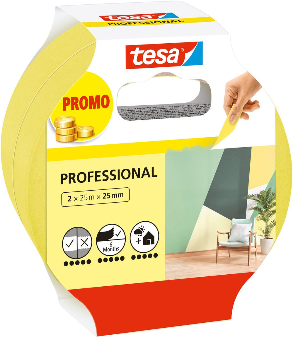 Tesa afplakband professional schilderstape washi papier nauwkeurig afplakken – 2x25m x 25mm