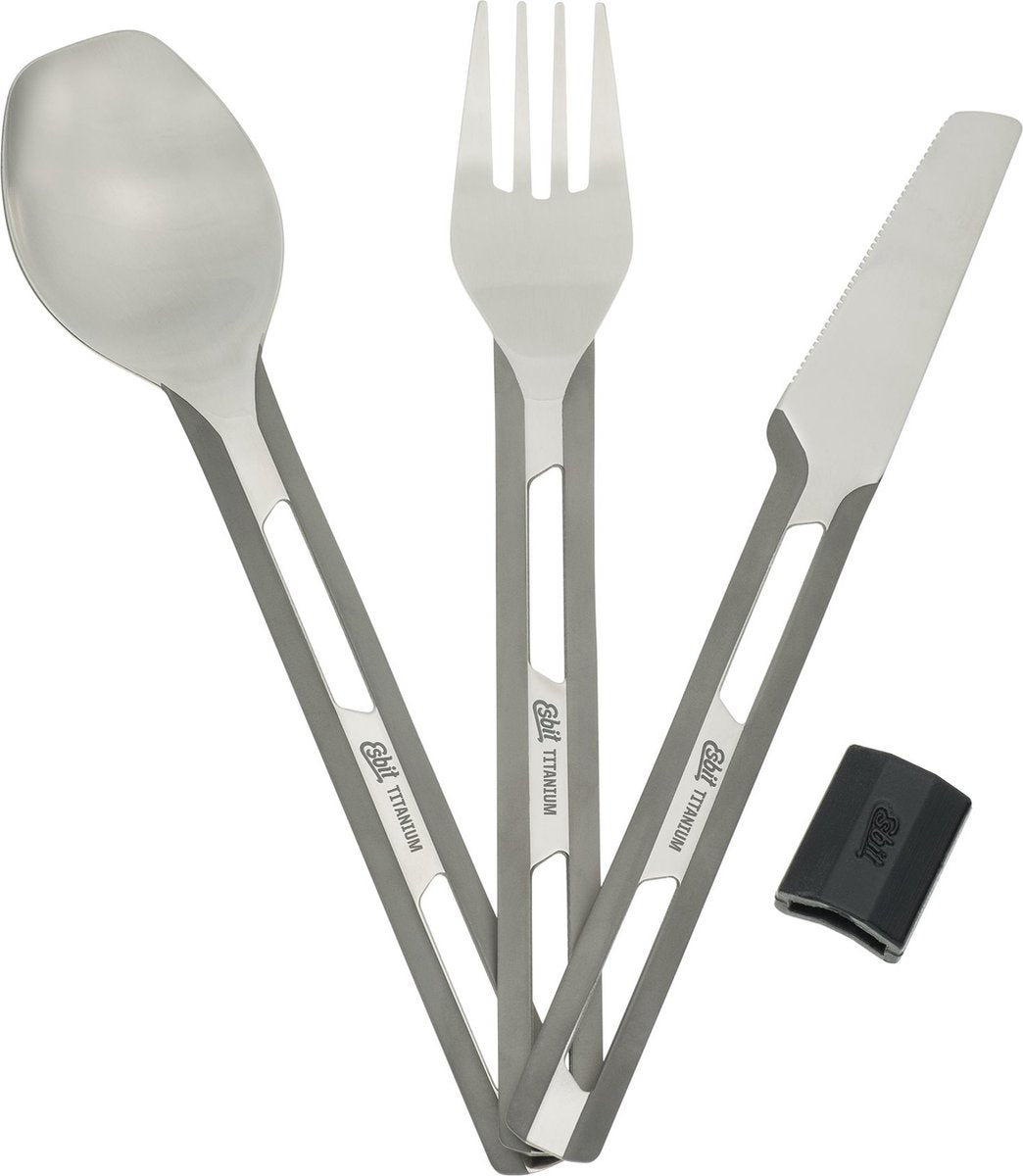 Esbit camping bestek - titanium - siliconen sleeve - extra diepe lepel