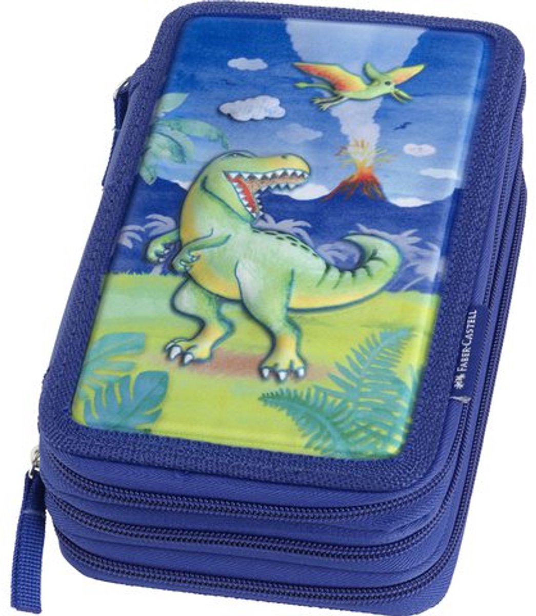Etui faber castell 3 compartimenten dinosaurus zonder inhoud