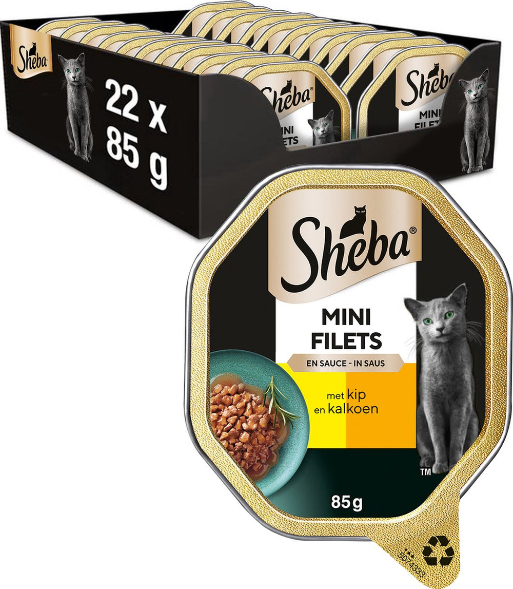Sheba kattenvoer - mini filets - kip kalkoen in saus - kuipjes 22x85g