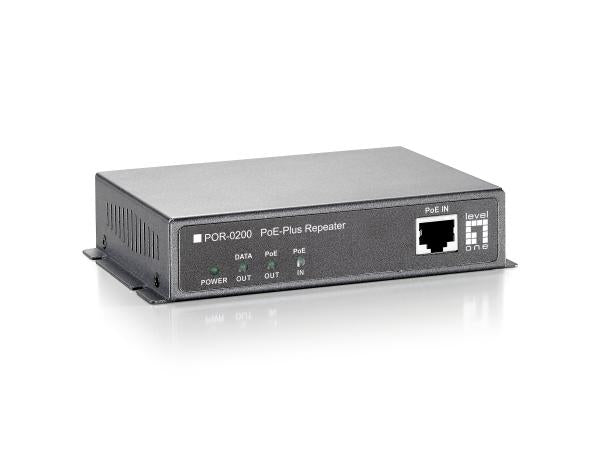 Levelone por-0200 snelle ethernet netwerkrepeater, 2x fe, poe-plus 802.3at, 200m