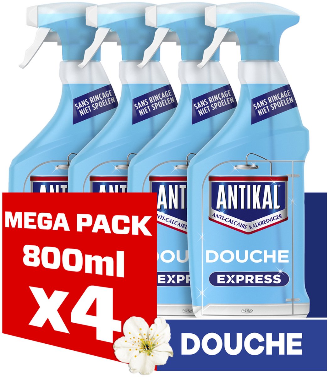 Antikal douche express spray witte bloem - 4 x 800ml - zonder spoelen