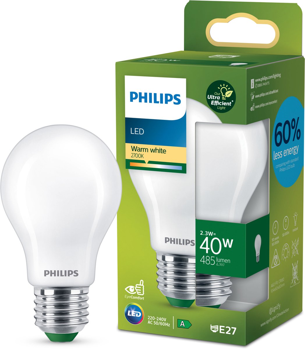 Philips led philips ultra efficient led lamp mat - 40 w - e27 - warmwit licht