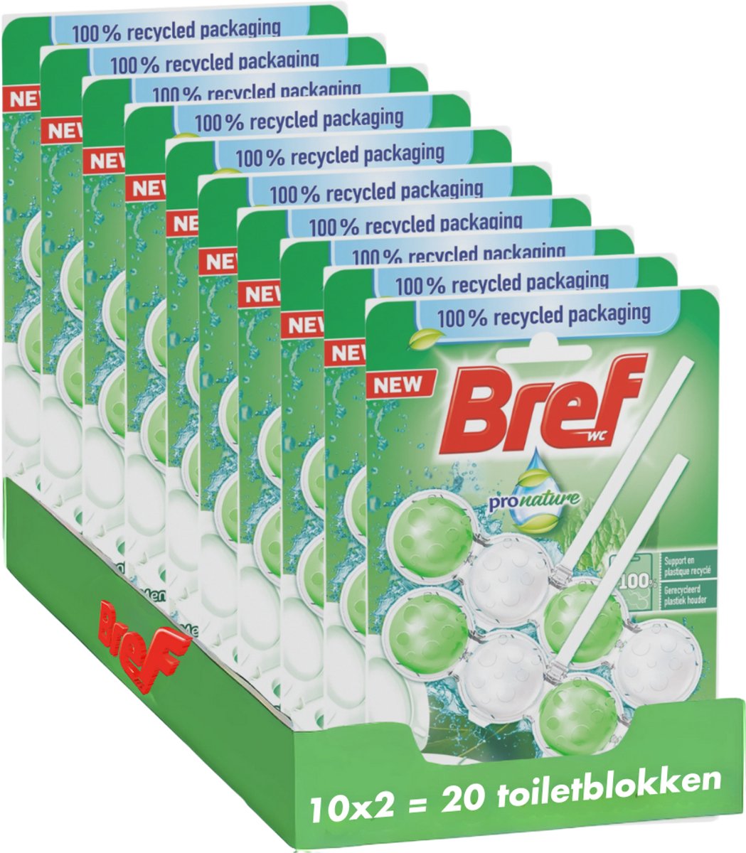 Bref - pro nature - mint eucalyptus - hygiënisch schoon toilet - respect voor de natuur - voordeelverpakking - 10 x 2 stuks
