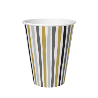 Bekers strepen zwart goud 24 cl 10 stuks