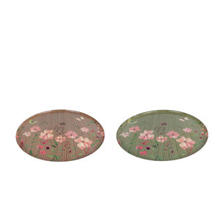 Dienblad floral 2 assorti metaal 34x34x1,5cm | 2 stuks