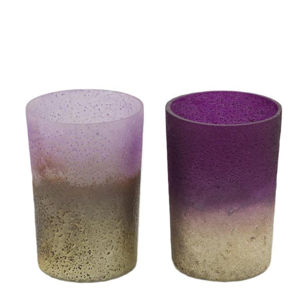 Dijk natural collections theelichthouder glas 6x6x8cm paars goud