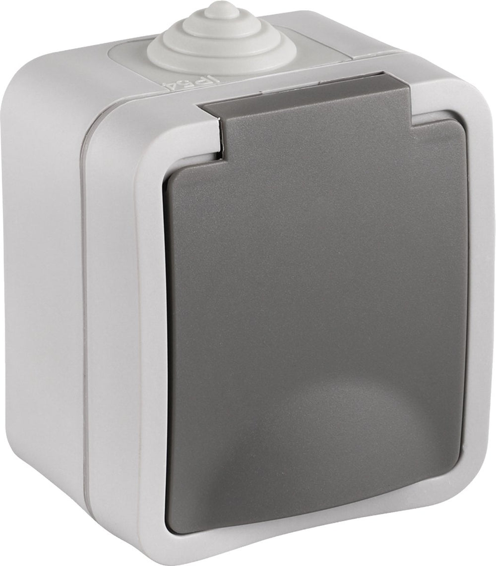 Q-link enkelvoudig buitenstopcontact – opbouw stopcontact – ip54 spatwaterdicht – wandcontactdoos – grijs