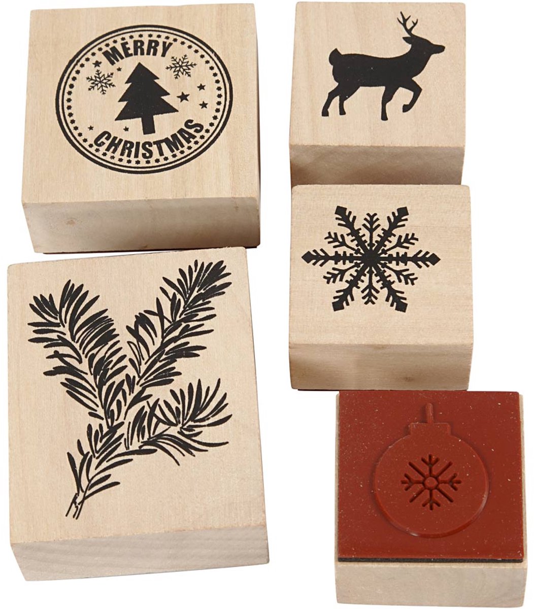 Creatief bedrijf houten stempelset kerstmis, 5dlg.