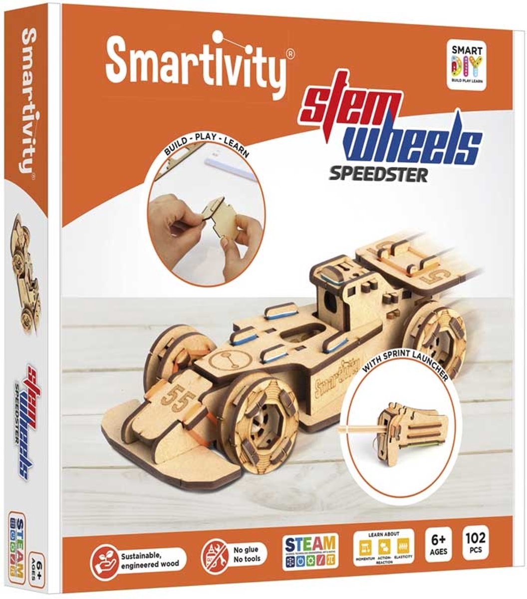 Smartivity mechanische wheel racers speedster - houten 3d bouwpakket lanceerder - duurzaam constructiespeelgoed modelbouw - cadeau voor jong oud - vanaf 8 jaar tot volwassen