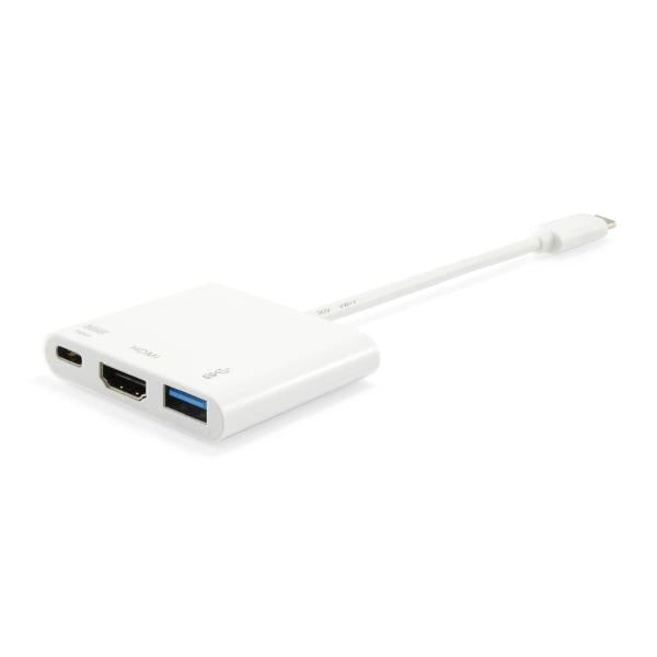 Equip 133461 USB type C naar HDMI vrouwelijk USB A vrouwelijk PD-adapter, 4K, plastic, 15 cm, wit