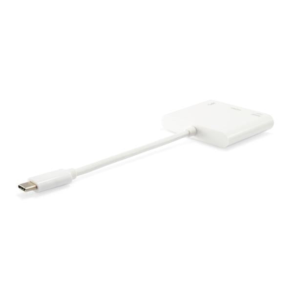 Equip 133461 USB type C naar HDMI vrouwelijk USB A vrouwelijk PD-adapter, 4K, plastic, 15 cm, wit