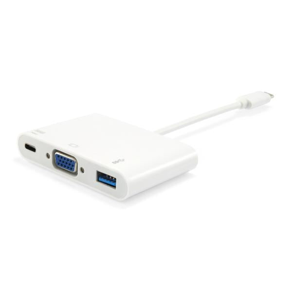 Equip 133462 USB type C naar VGA vrouwelijke USB A vrouwelijke PD-adapter, 1080p, 15 cm, wit