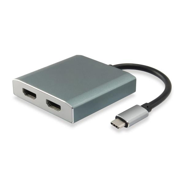 Equip 133464 USB type C naar 2x HDMI vrouwelijke adapter, 2160p@30 Hz, USB3.1 gen1, grijs