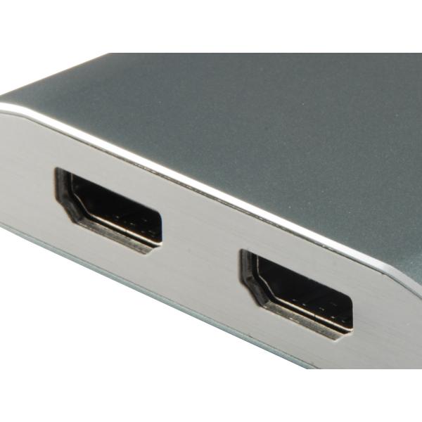 Equip 133464 USB type C naar 2x HDMI vrouwelijke adapter, 2160p@30 Hz, USB3.1 gen1, grijs