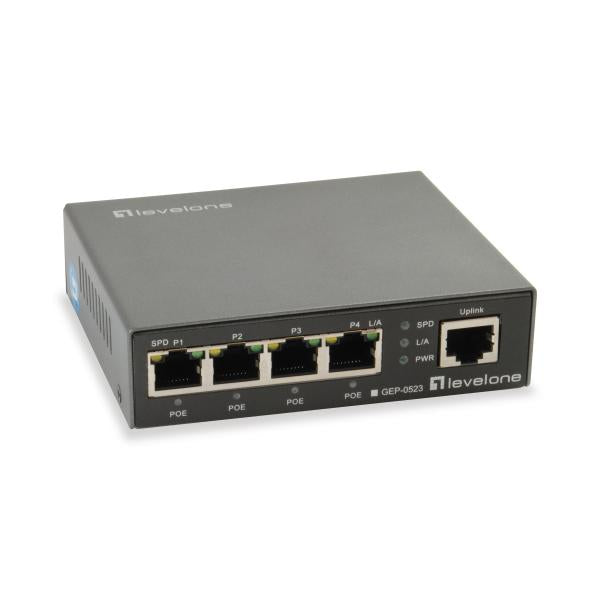 Levelone gep-0523 5-poorts gigabit poe-switch, ieee 802.3af at, 4x poe, 60w, 10 100 1000mbps