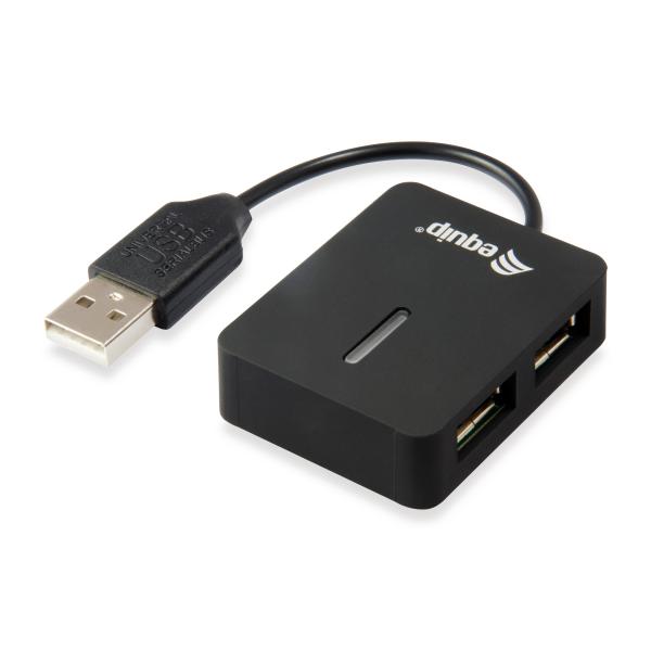 Equip 128952, 4-poorts reis-USB-hub, USB 2.0, 480 Mbit/s, kunststof, zwart