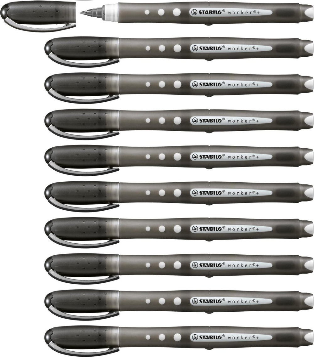 Stabilo worker+ colorful - rollerball pen 0.5 mm - zwart - doos 10 stuks