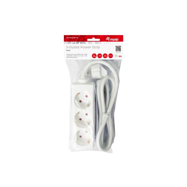 Equip 245550 power strip, 3 ac outlet(s) indoor, type f, type f, 1.5 mm², 1.5 m, white