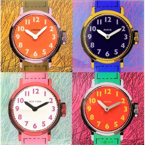 Nextime klok 8158 tijdzones, 43x43,4 cm, wand, multicolor