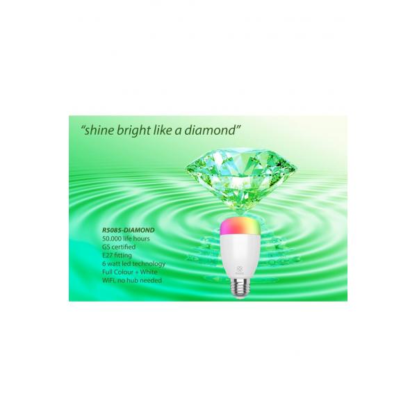 Woox r5085 diamanten slimme ledlamp, e27, rgb led, 6w, 500 lumen, 2700 ~ 6500k