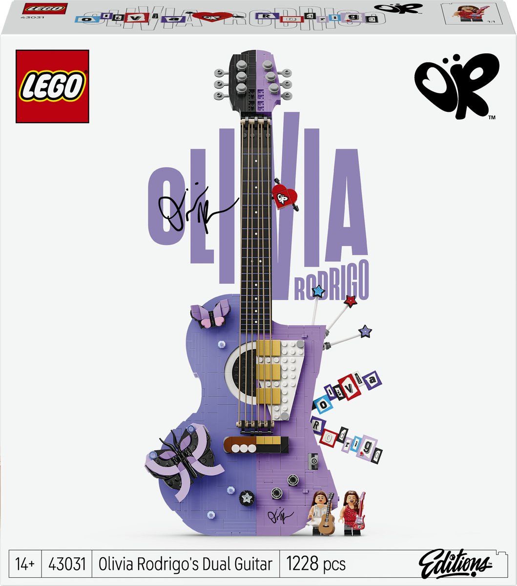 Lego editions olivia rodrigo's dubbele gitaar bouwpakket voor kinderen en tienerkamer decoratie - 43031