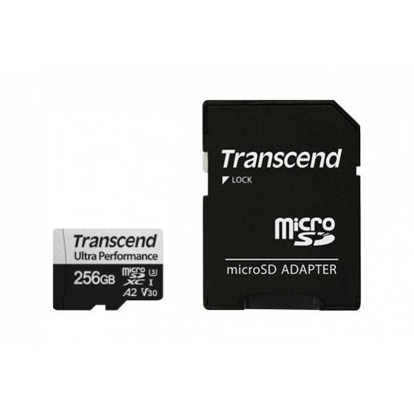 Transcend ts256gusd340s microsdxc met adapter, 256 GB, UHS-I U3, V30, A2, 3D NAND, 160 125 MB s