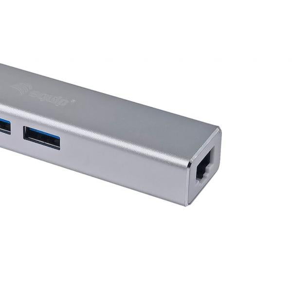 Rust 133481 USB-C naar 3-poorts USB 3.0-hub uit met een gigabit-adapter
