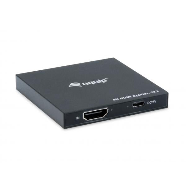 Equip 332715 ultradunne 2-poorts HDMI-splitter, 3840 x 2160p, 4K Ultra HD, voeding via USB, zwart