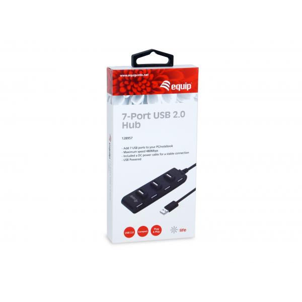 Equip 128957 7-poorts USB 2.0-hub, USB 2.0, USB 2.0, 480 Mbit S, zwart
