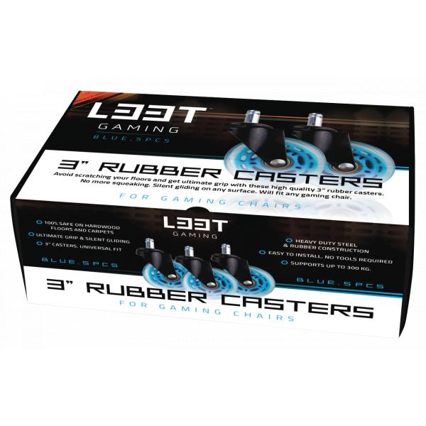 L33t gaming 160529 3 inch rubberen wielen, blauw, 5 stuks