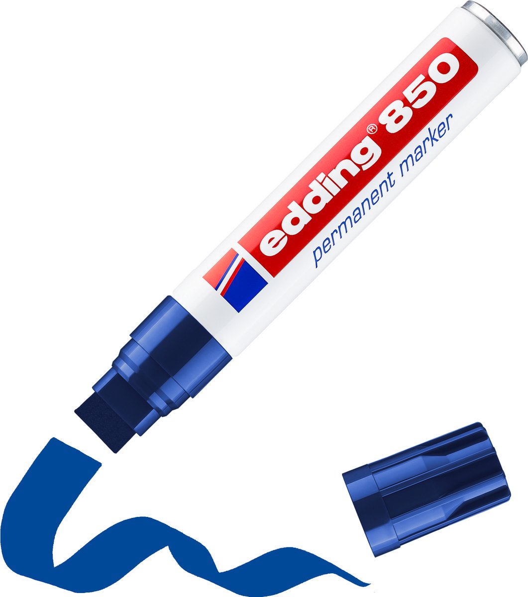 Edding 850 permanent marker - blauw - 1 stift -beitel punt 5-16 mm - water en wrijfvast - voor karton, kunststof, hout, metaal, etc. - alcohol markers voor volwassenen