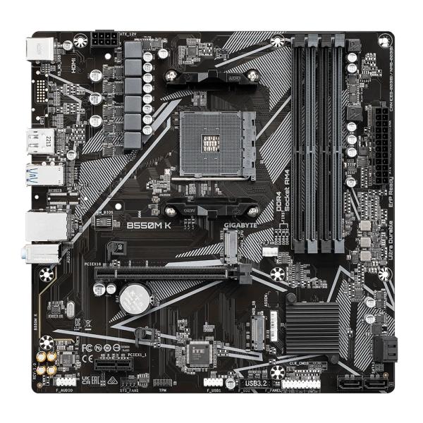Gigabyte b550m k, amd, socket am4, b550, ddr4, dubbele pcie 4.0 3.0 m.2