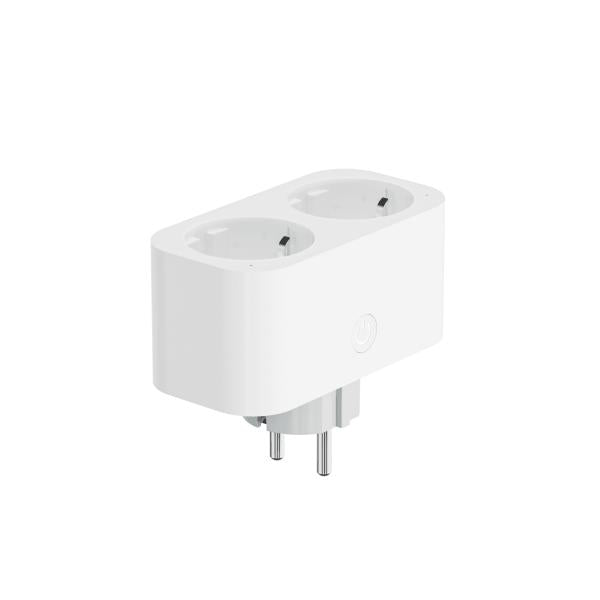 Woox r6153 slanke dubbele stekker met energiemeter en randaarde