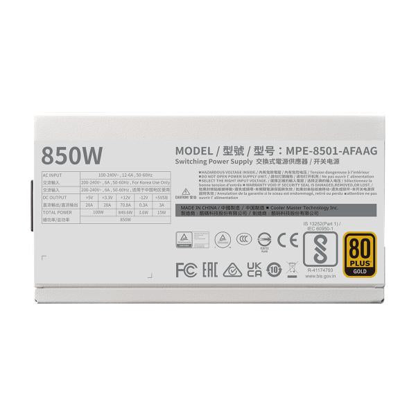 Coolermaster mpe-8501-afaag-3g mwe gold v2 eu, 850w, atx3.0, 12vhpwr, =90%, 120mm, wit