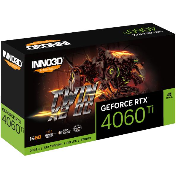 INNO3D INNO3D N406T2-16D6X-178055N GeForce RTX 4060 Ti Twin X2OC, 16GB GDDR6, 128-bit, 2595, 18Gbps