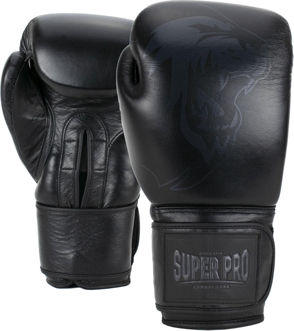 Super pro combat gear legend lederen (kick)bokshandschoenen zwart 12oz