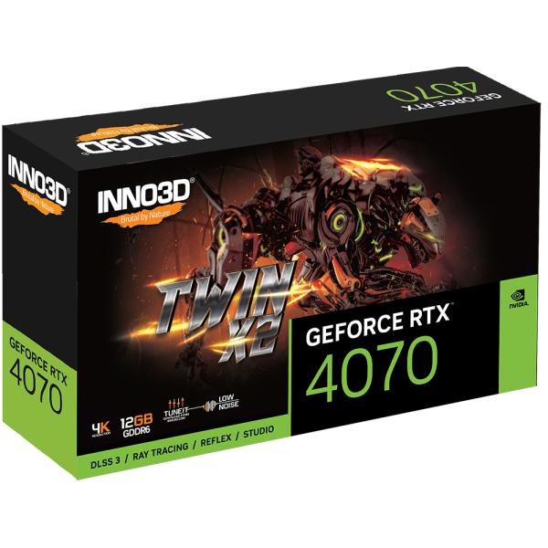 INNO3D INNO3D N40702-12D6-179063N GeForce RTX 4070 GDDR6 Twin X2, 12GB, GDDR6, 192-bit, 2475 SP, 20Gbps,