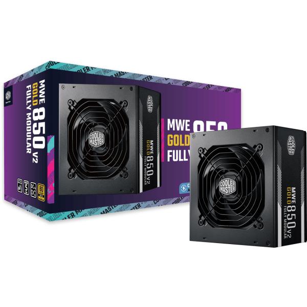 Coolermaster mpe-8501-afaag-3eeu mwe gold 850 v2 atx3.1 zwart, 850w, 90% @typ, 120mm, 4x pcie 6+2