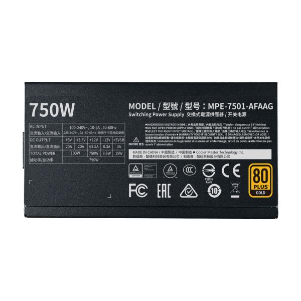 Cooler master mpe-7501-afaag-3eeu mwe gold 750 v2 atx3.1, 750w, 90% @typical, volledig modulair, 120mm