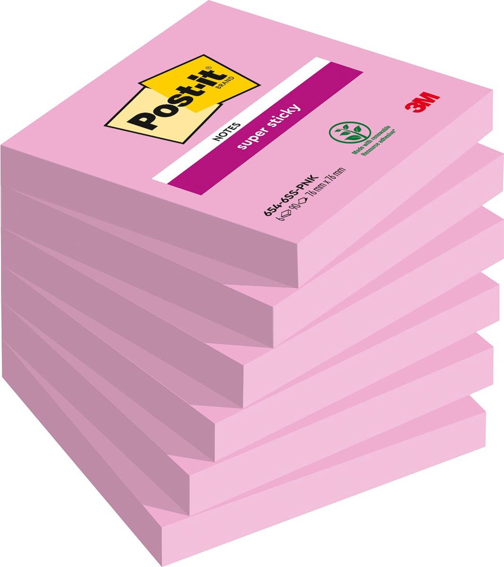 Post-it memoblok 654 super sticky 76x76mm roze 90 vel