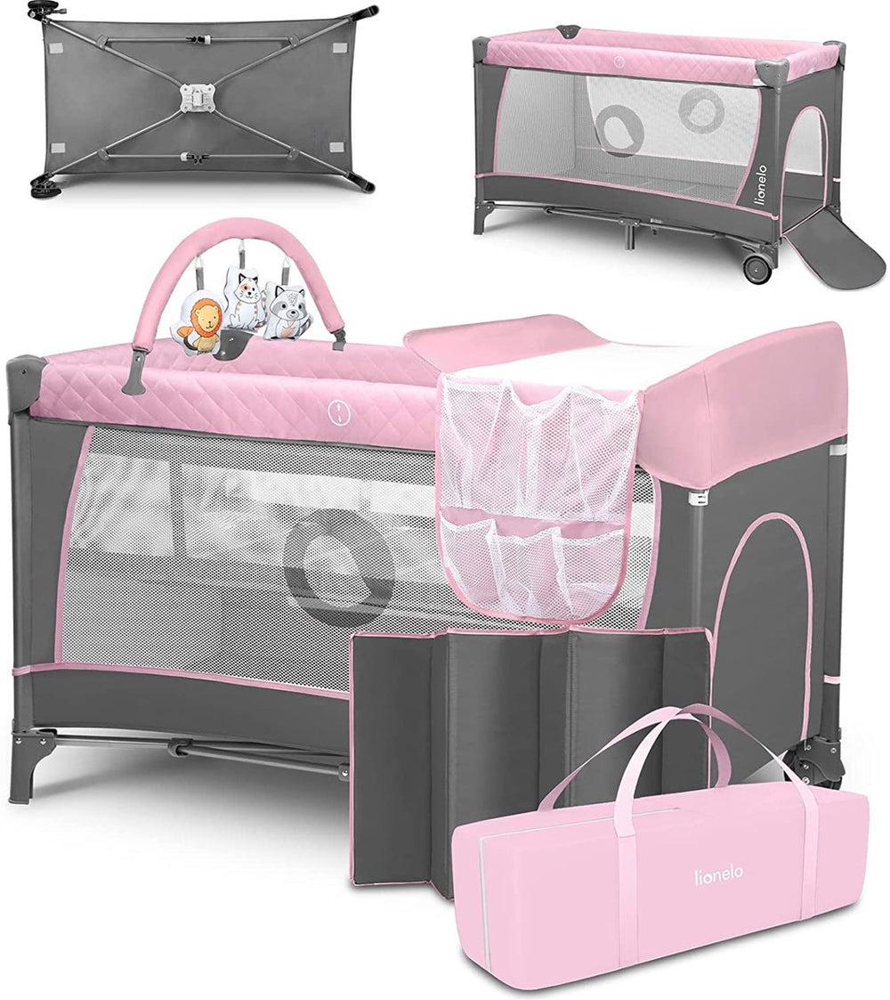 Lionelo flower campingbedje - 2in1 - meegroeibed - co-sleeper - lockguard - draagtas - reisbedje box - praktische zij-ingang met ritssluiting - hoogwaardige schuimmatras - snel opvouwsysteem - multifunctionele box en reiswieg