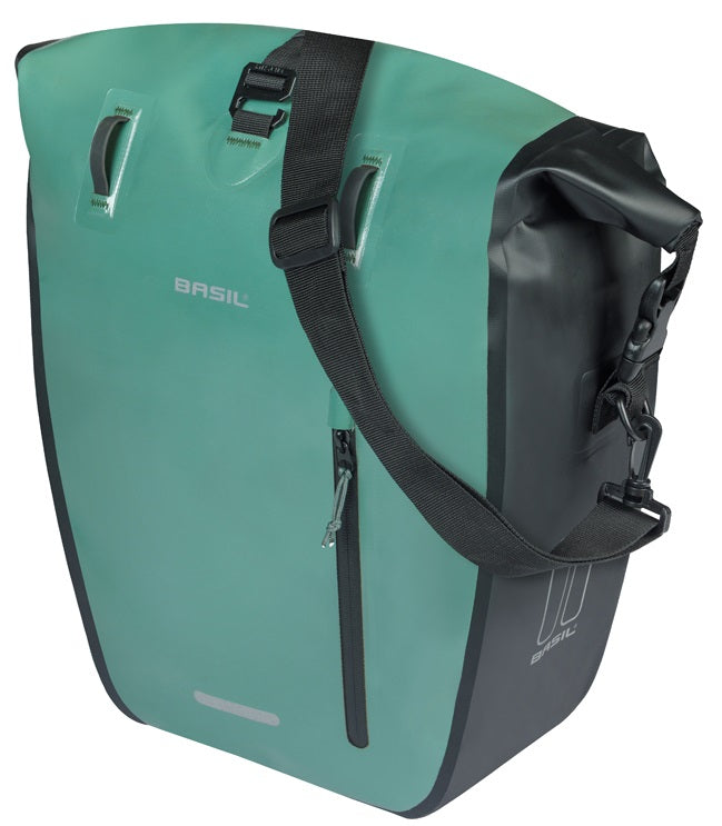 Basil enkele fietstas rivo l tarppaulin mik 25-31l 14 x 28 x 43 cm - groen zwart