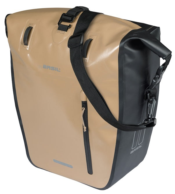 Basil enkele fietstas rivo l tarpaulin mik 25-31l 14 x 28 x 43 cm - zand zwart