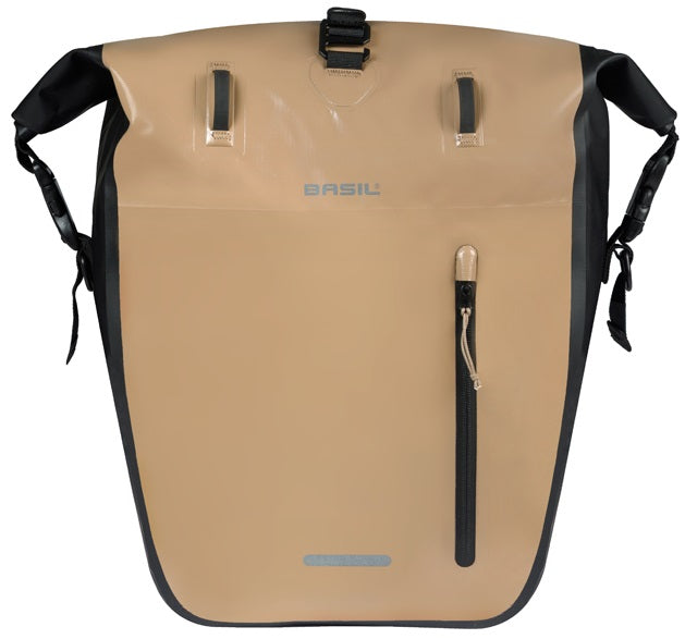 Basil enkele fietstas rivo l tarpaulin mik 25-31l 14 x 28 x 43 cm - zand zwart