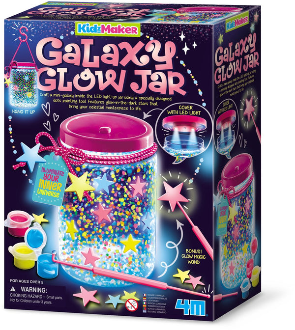 4m knutselen - maak je galaxy gloeilantaarn - led - glow in the dark verf - sterren - kidzmaker - 5 jaar