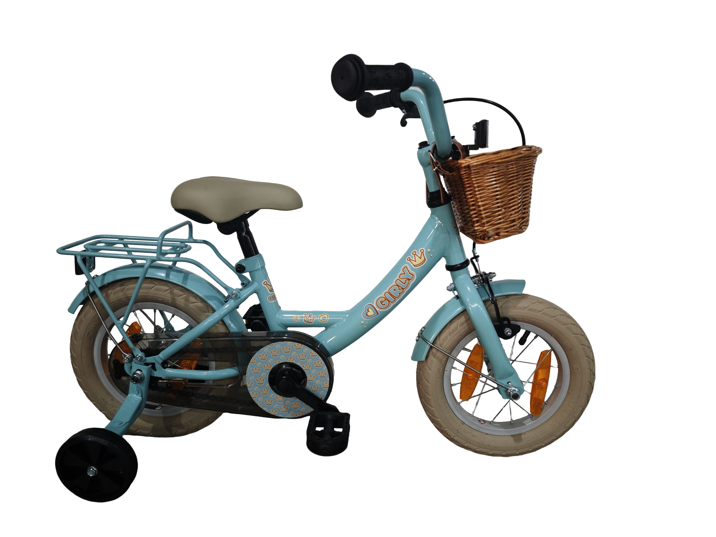 Bikefun kinderfiets girly 12 inch - met mandje, zijwieltjes en remnaaf - blauw