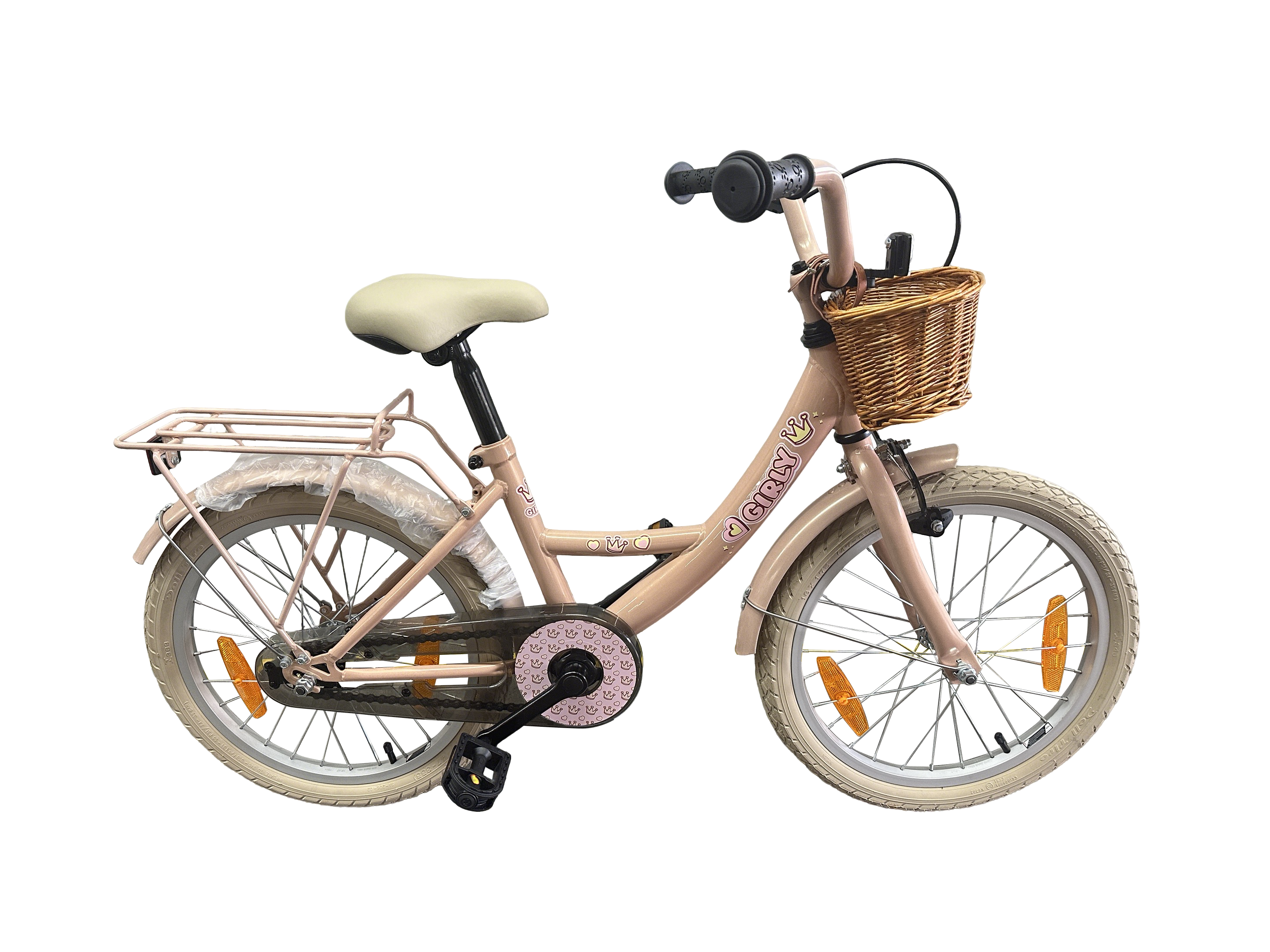Bikefun kinderfiets girly 18 inch - met mandje en remnaaf - roze