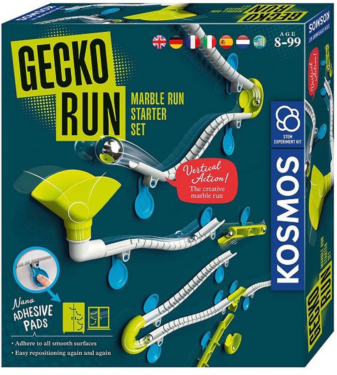 Kosmos gecko run – knikkerbaan - starter set - marble run - verticale knikkerbaan met kleefpads voor gladde oppervlakken