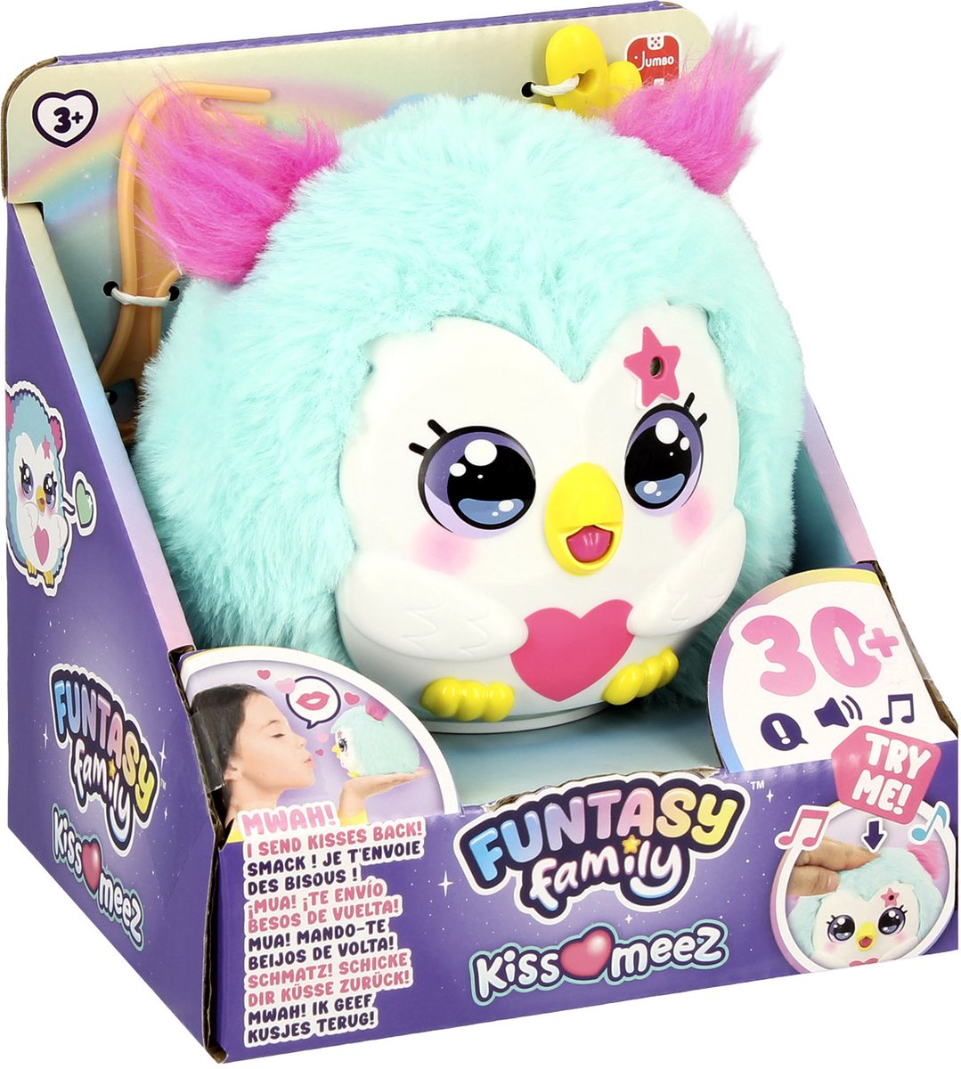 Funtasy family jumbo kiss-meez uil - interactieve knuffel